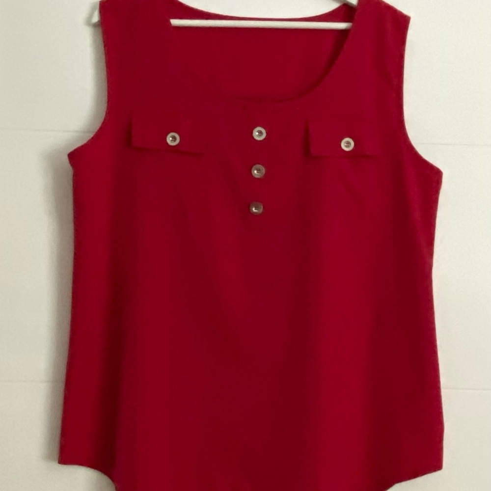 Red Sleeveless Button-Front Top